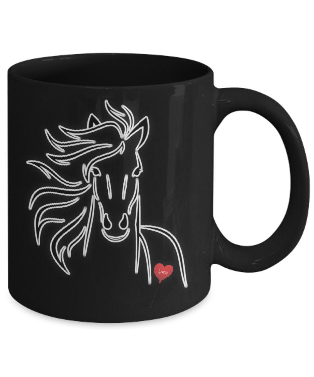I Love Horses Black Coffee Mug Unique Horse Gift Cup