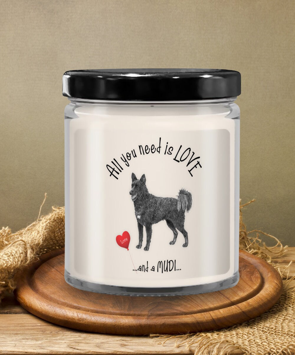 Mudi Dog Candle Gift All You Need Is Love and a Mudi