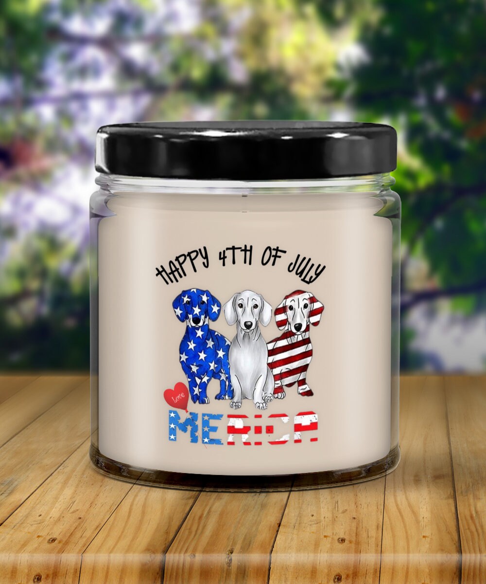 Happy 4th of July America Patriotic Candle with Festive Dogs