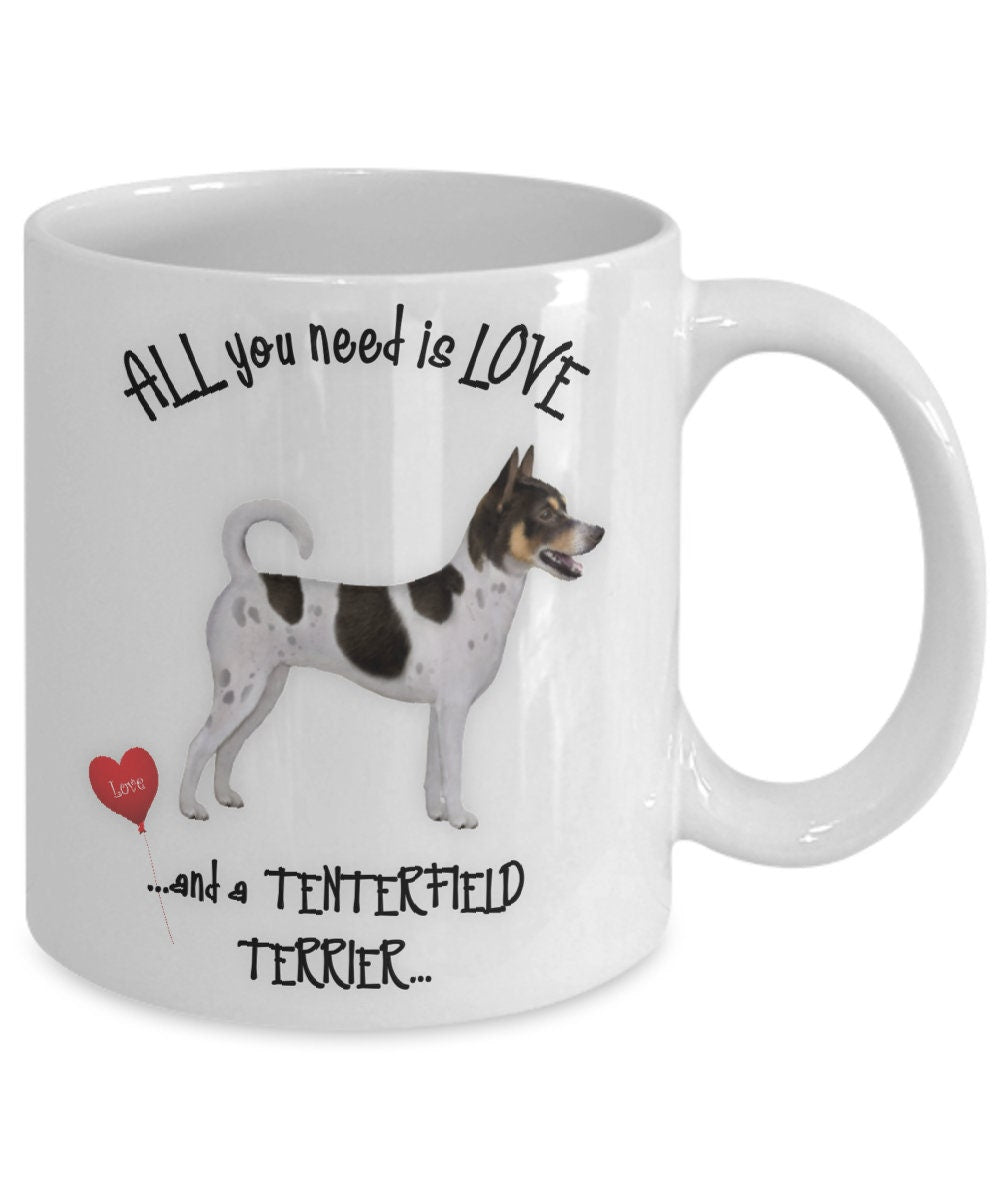 All you need is love with this Tenterfield terrier coffee mug