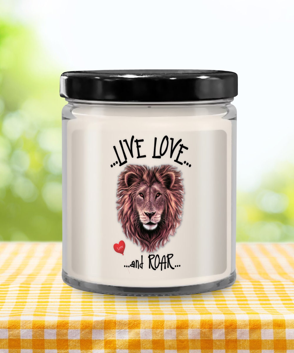 Live Love and Roar Lion Vanilla Candle Gift with Life Quote