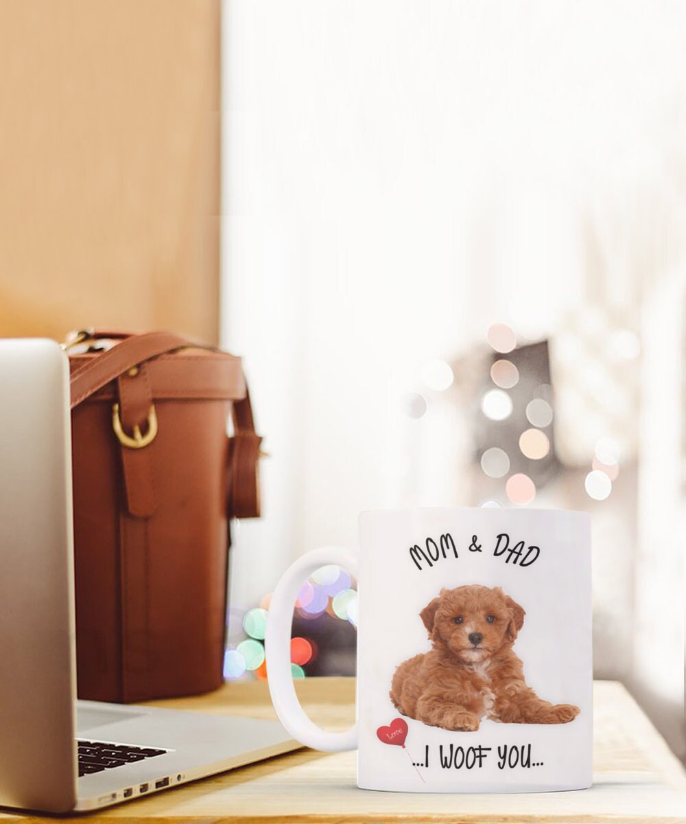 Cavapoo Dog Mug Mom and Dad I Woof You Gift Coffee Cup