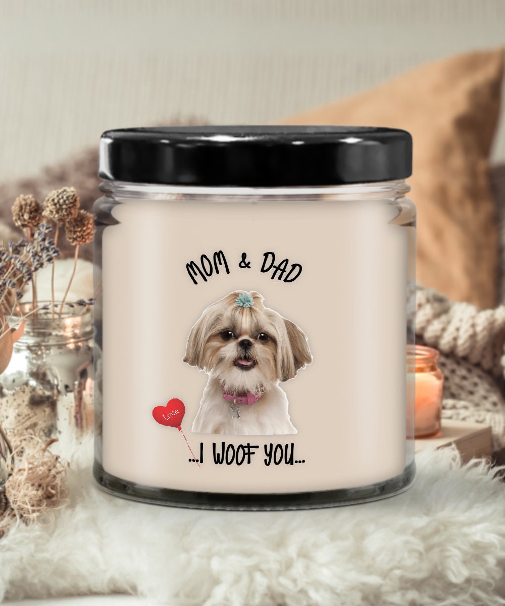 Lhasa Apso Dog Gift Vanilla Candle I Woof You Mom and Dad