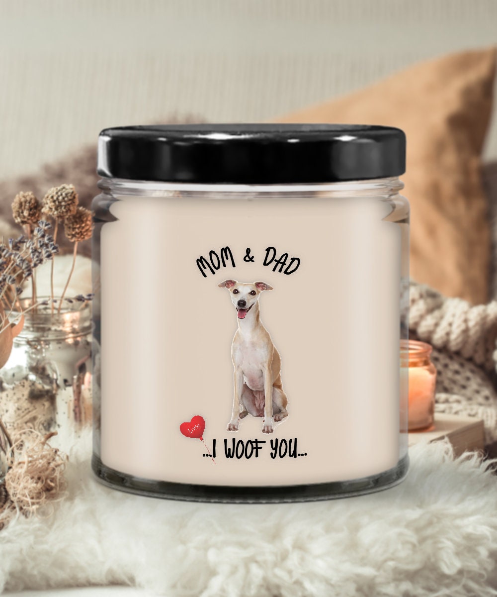 Whippet Candle I Woof You Vanilla Scented Gift for Dog Lovers