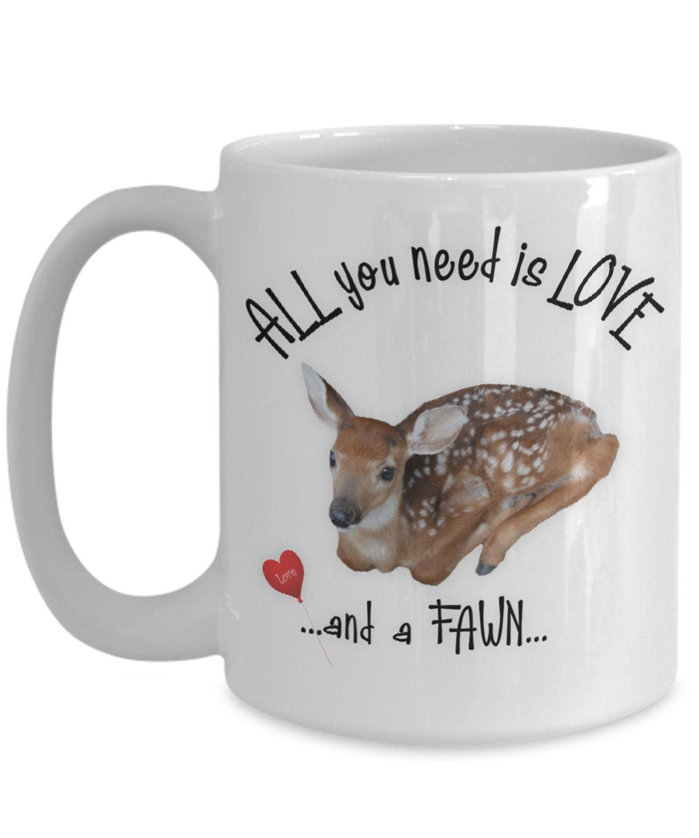 All you need is love with this charming fawn coffee mug