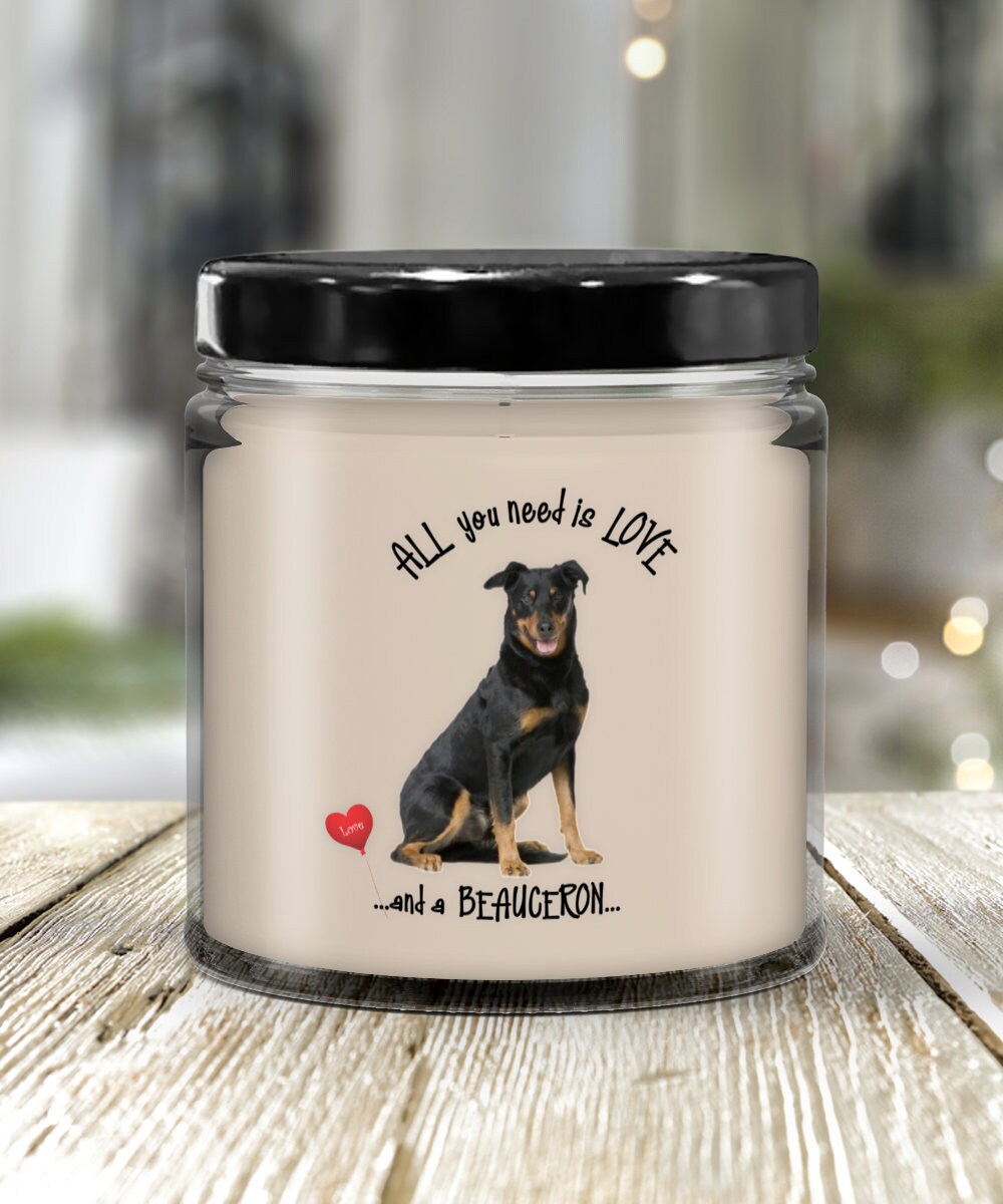 All you need is love and a Beaucerone dog candle gift
