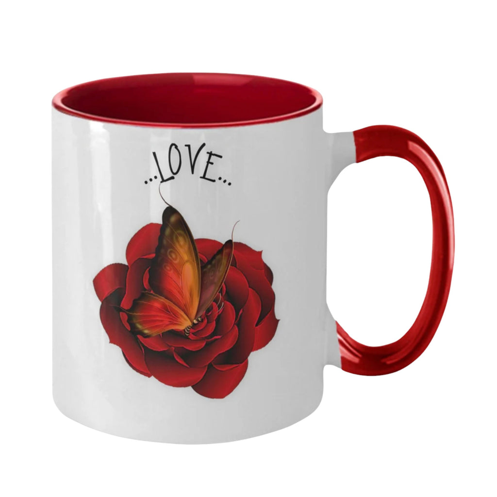 Love Mug with Rose and Butterfly Gift for Her Romantic Quote