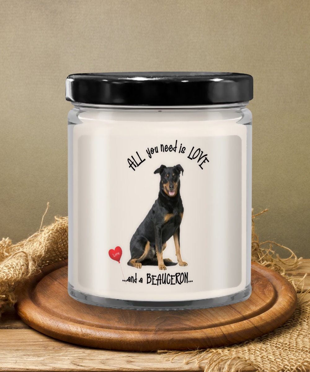All you need is love and a Beaucerone dog candle gift