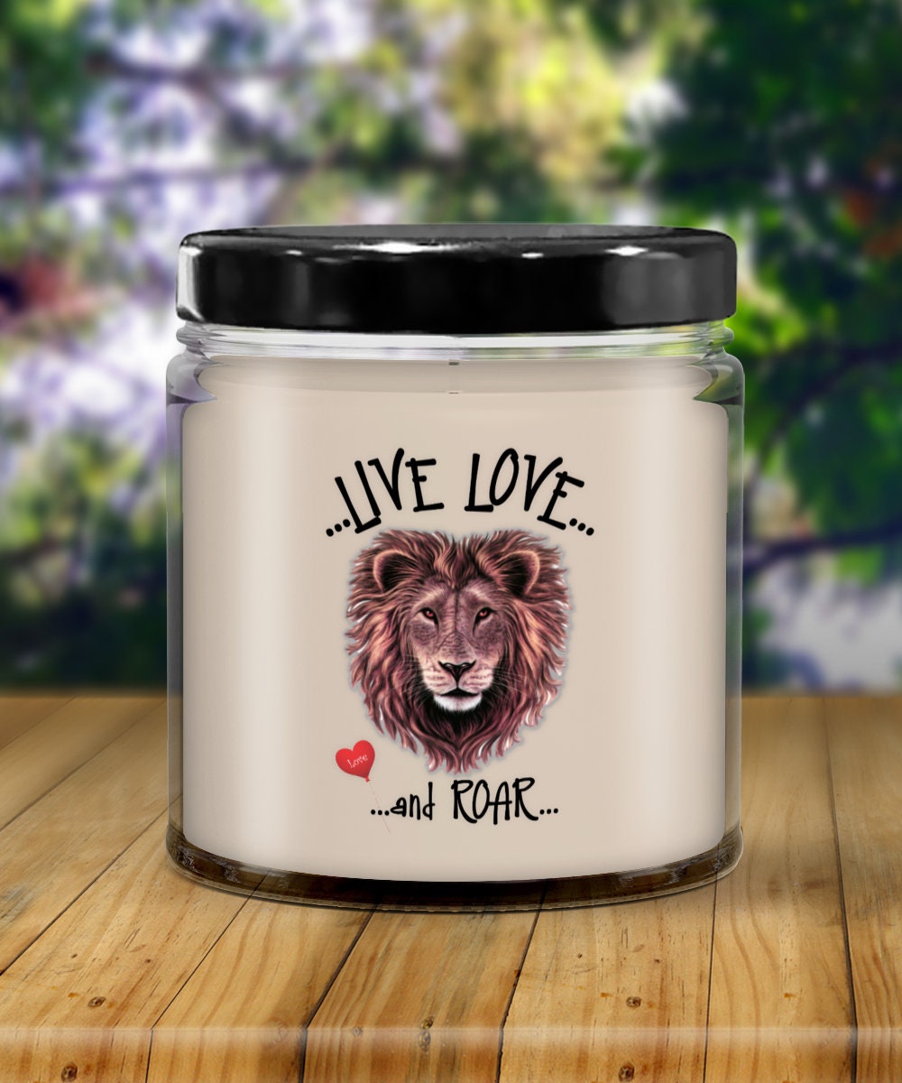 Live Love and Roar Lion Vanilla Candle Gift with Life Quote