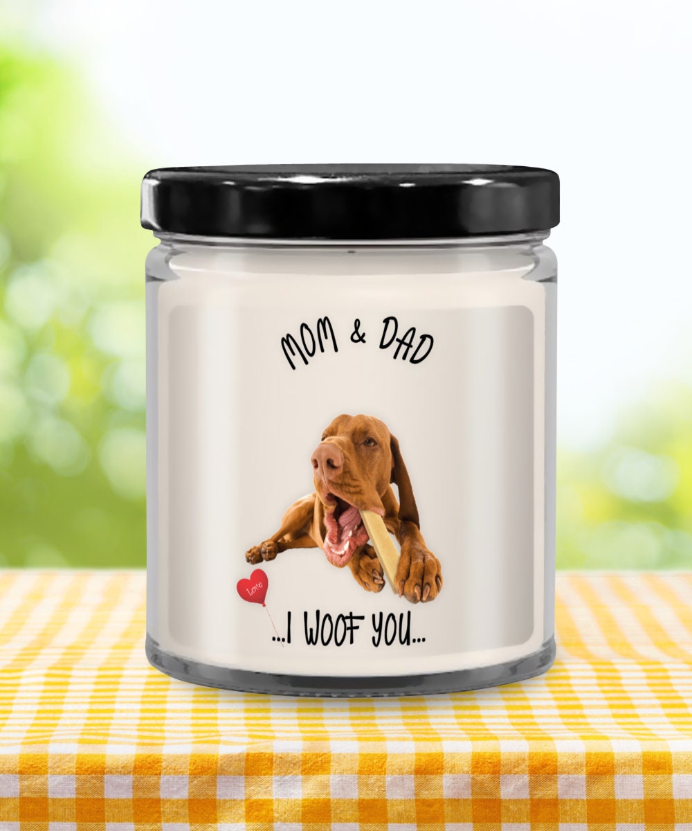 Mom Dad I Woof You Vanilla Candle Vizsla Dog Gift