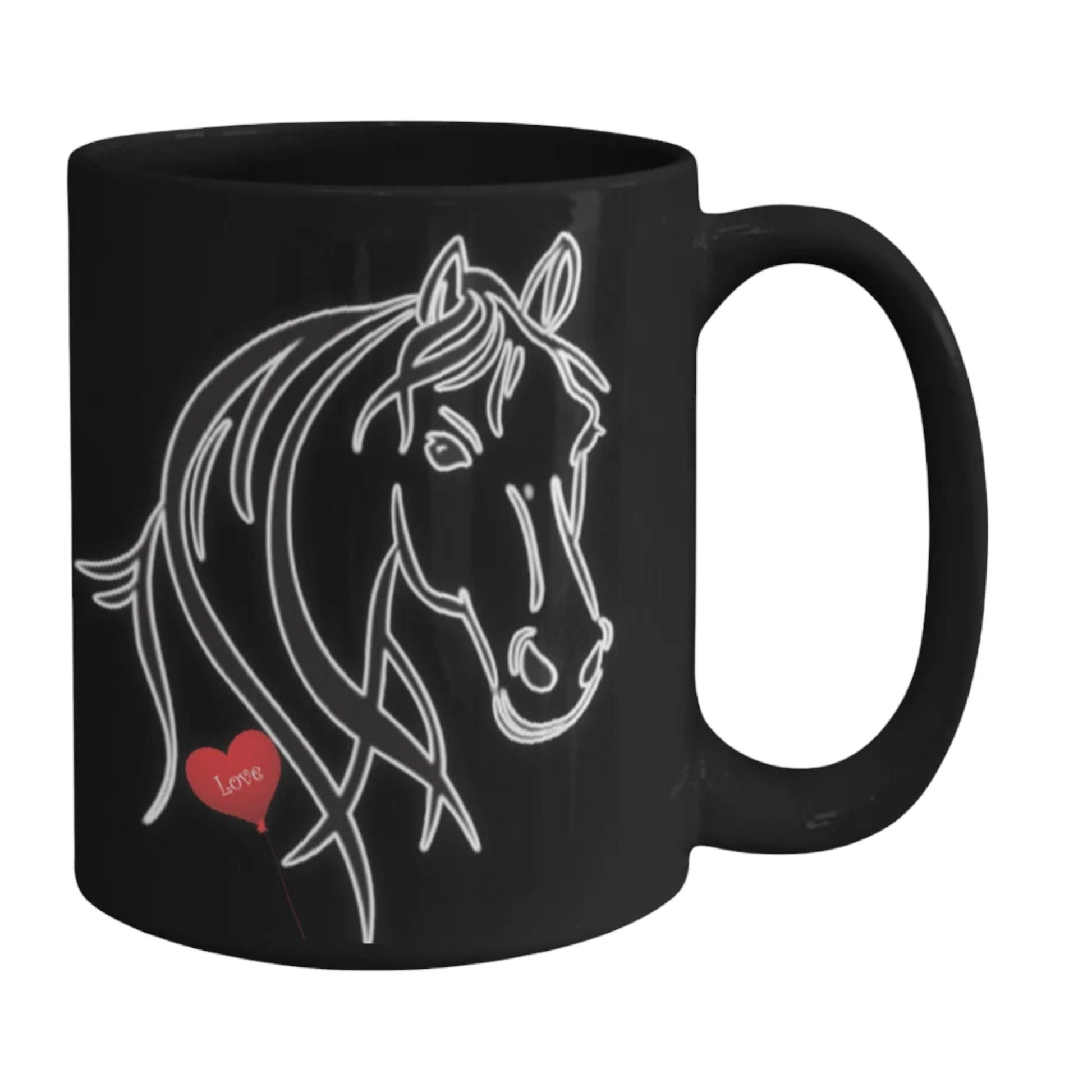 Show your love for horses with this stylish black horse coffee mug