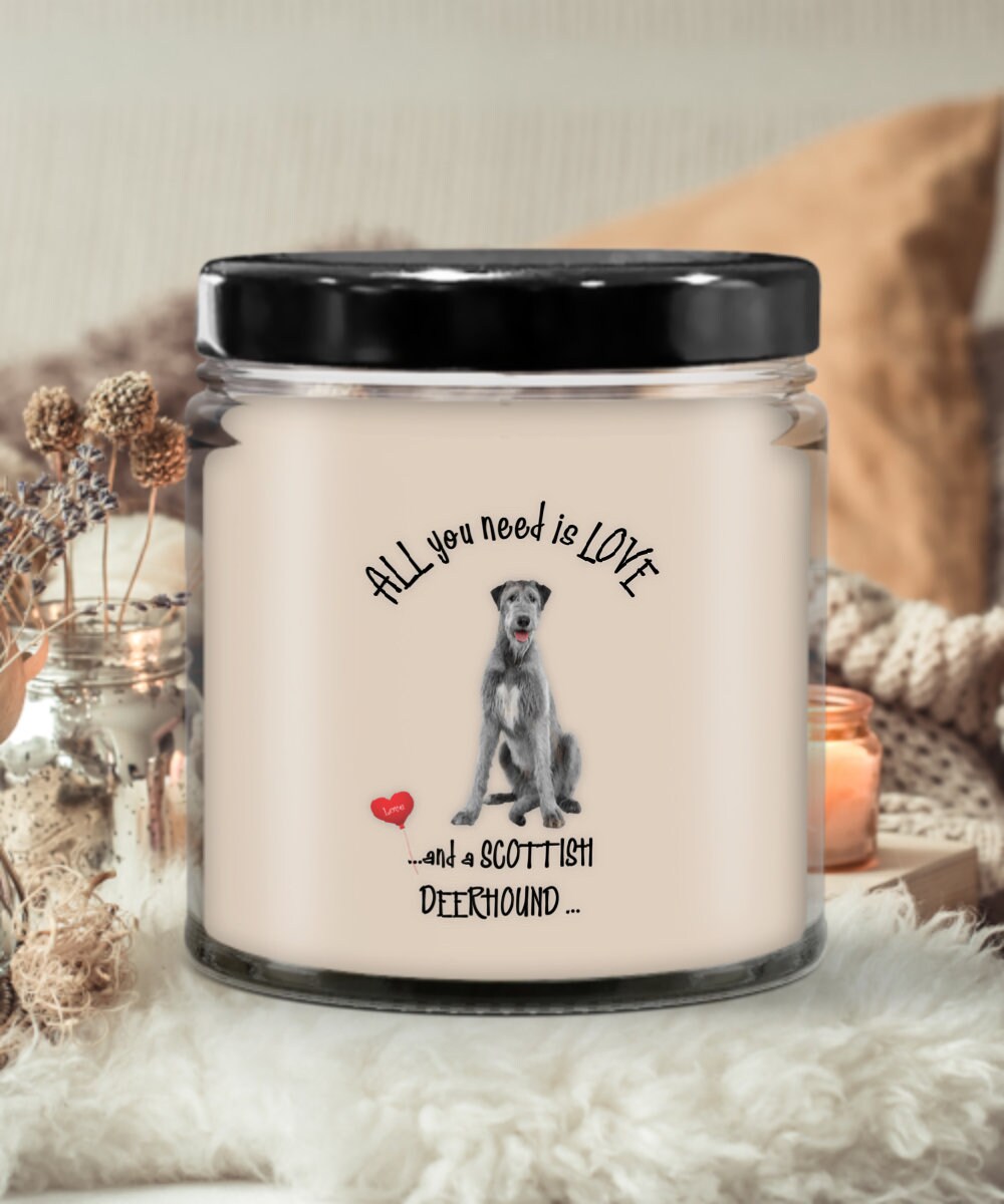 All you need is love and a Scottish Deerhound candle gift