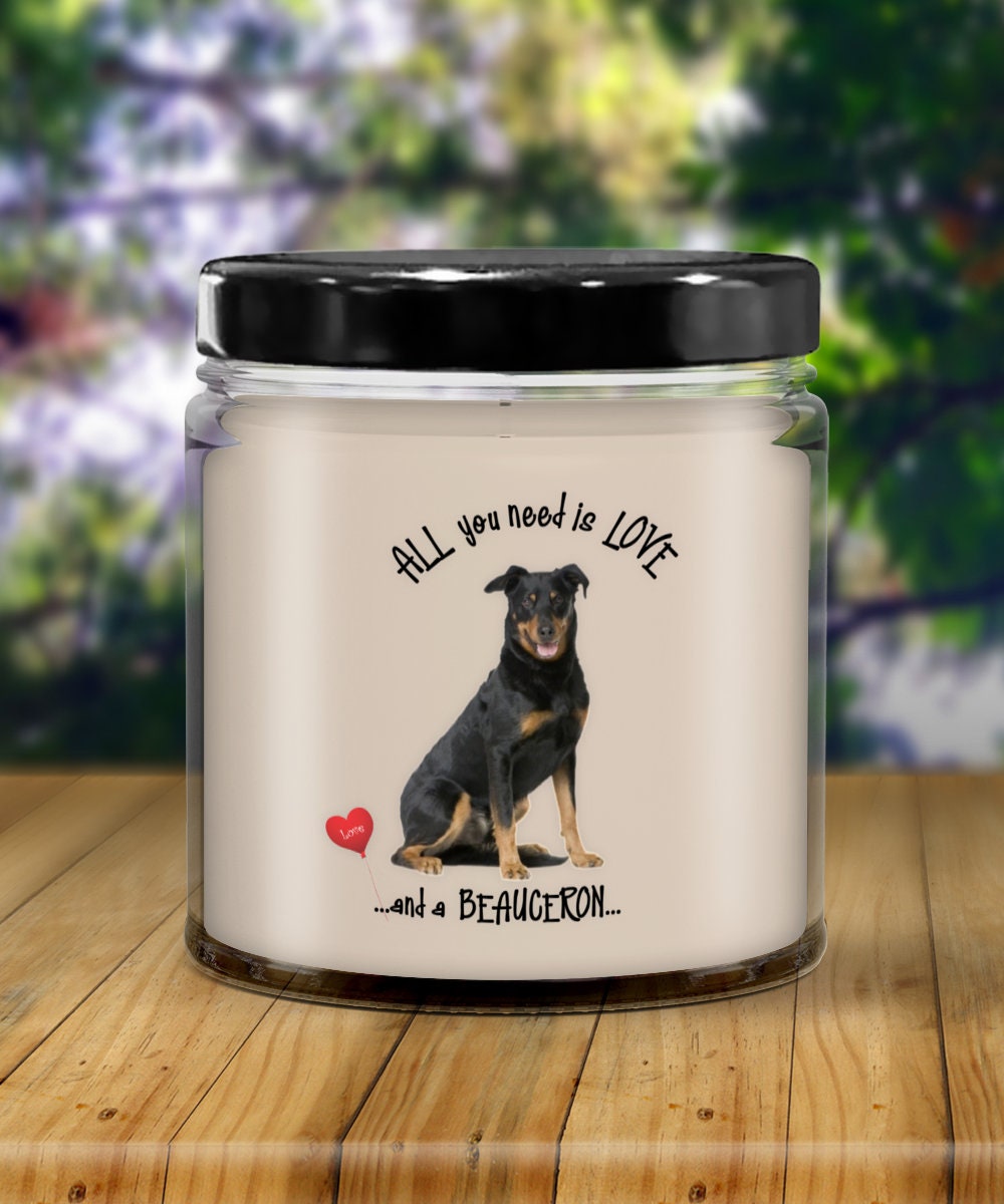 All you need is love and a Beaucerone dog candle gift