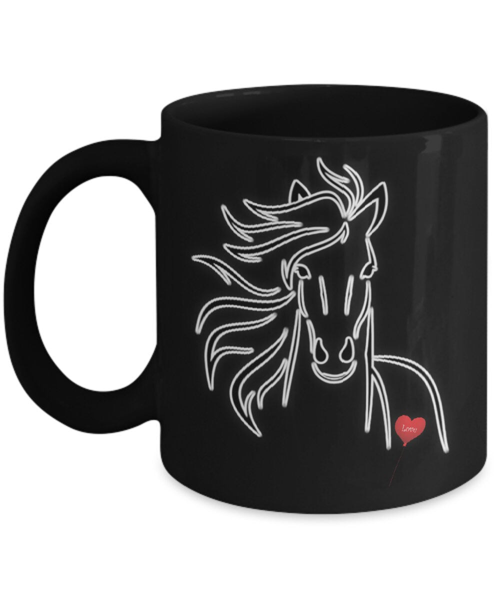 I Love Horses Black Coffee Mug Unique Horse Gift Cup