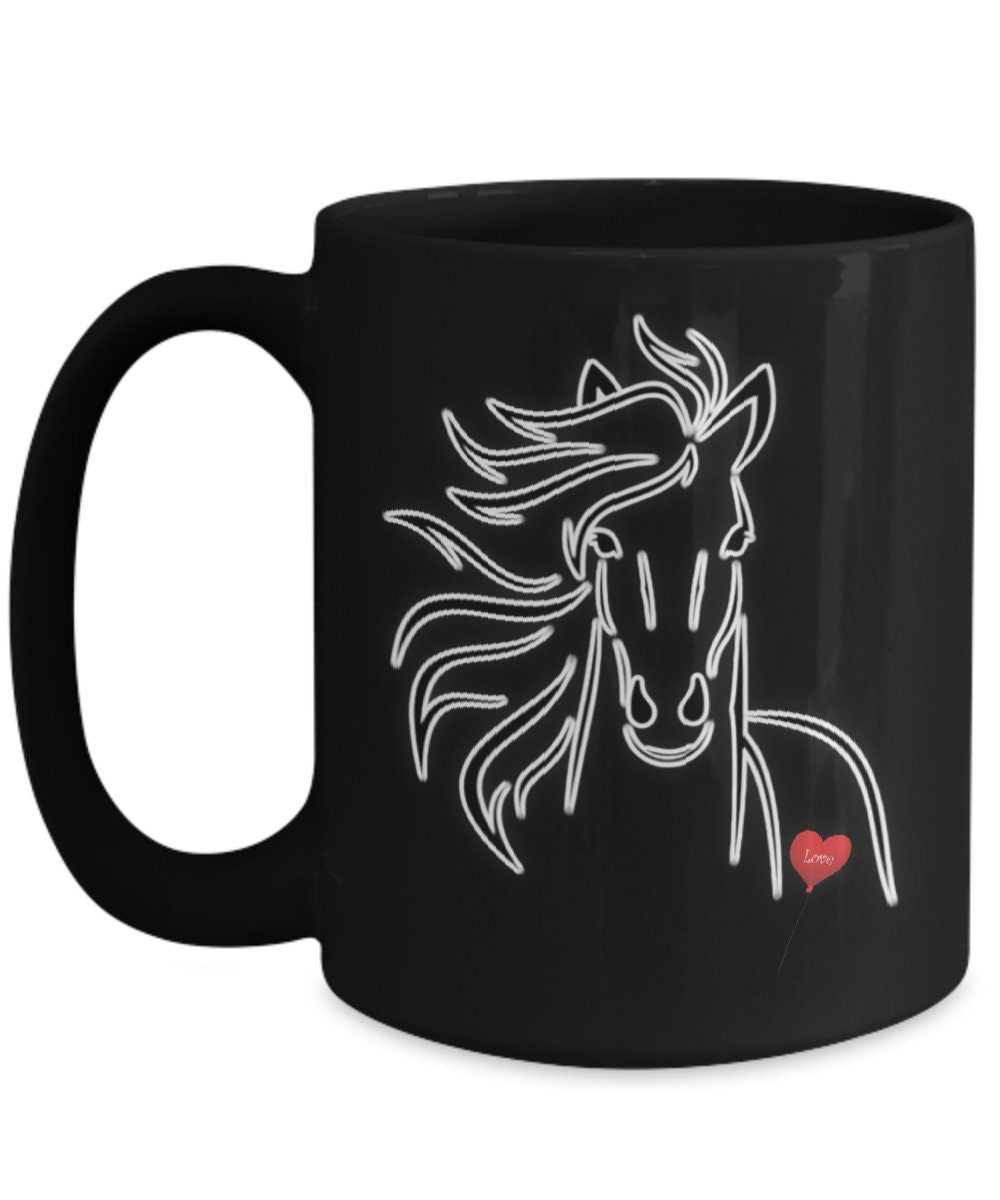 I Love Horses Black Coffee Mug Unique Horse Gift Cup