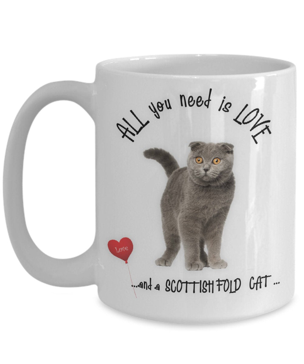 Start your day with this Scottish Fold cat coffee mug gift