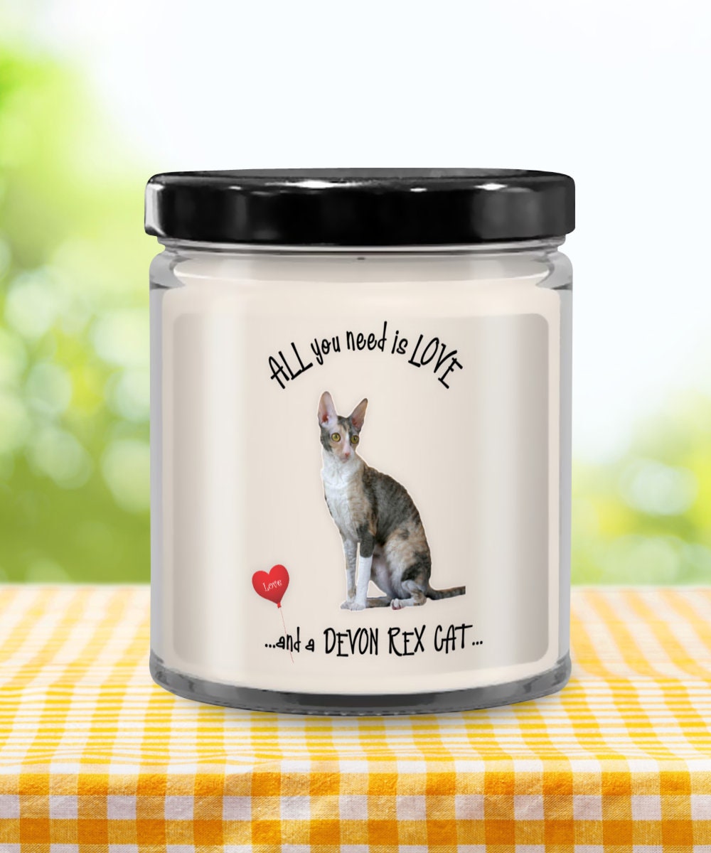 All you need is love and a Devon Rex cat candle gift