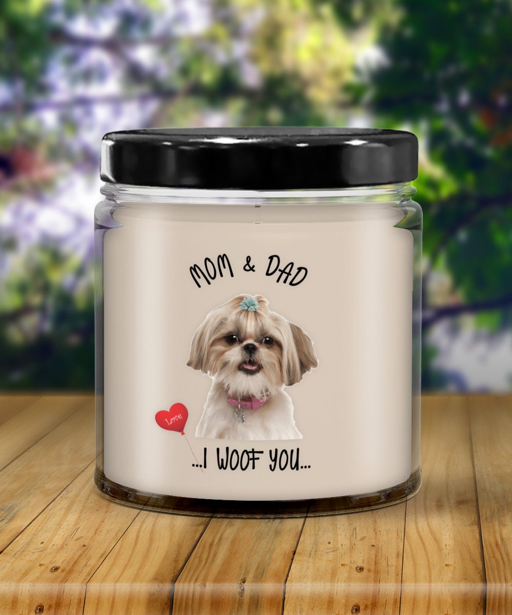 Lhasa Apso Dog Gift Vanilla Candle I Woof You Mom and Dad