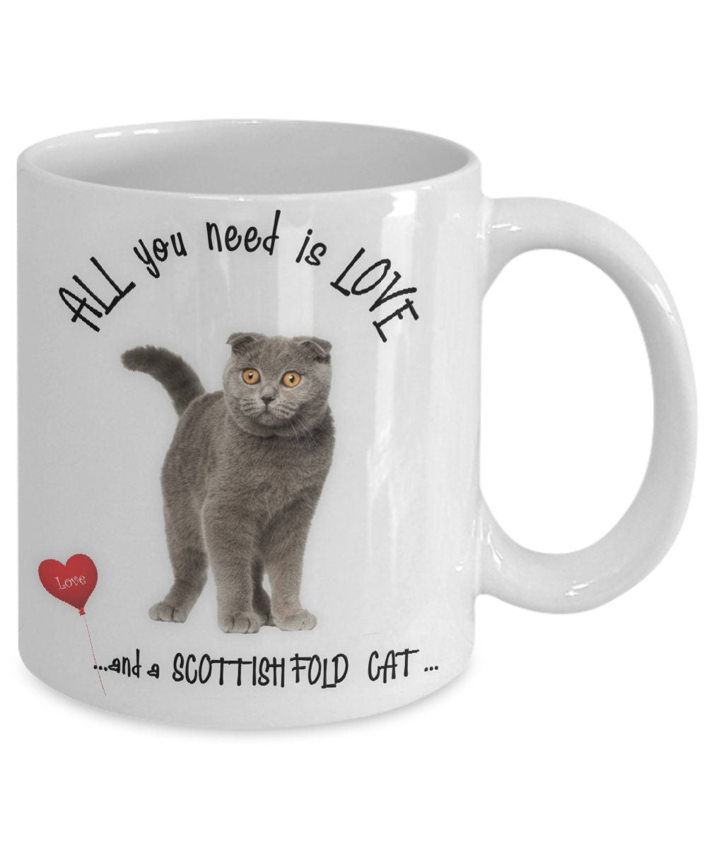 Start your day with this Scottish Fold cat coffee mug gift