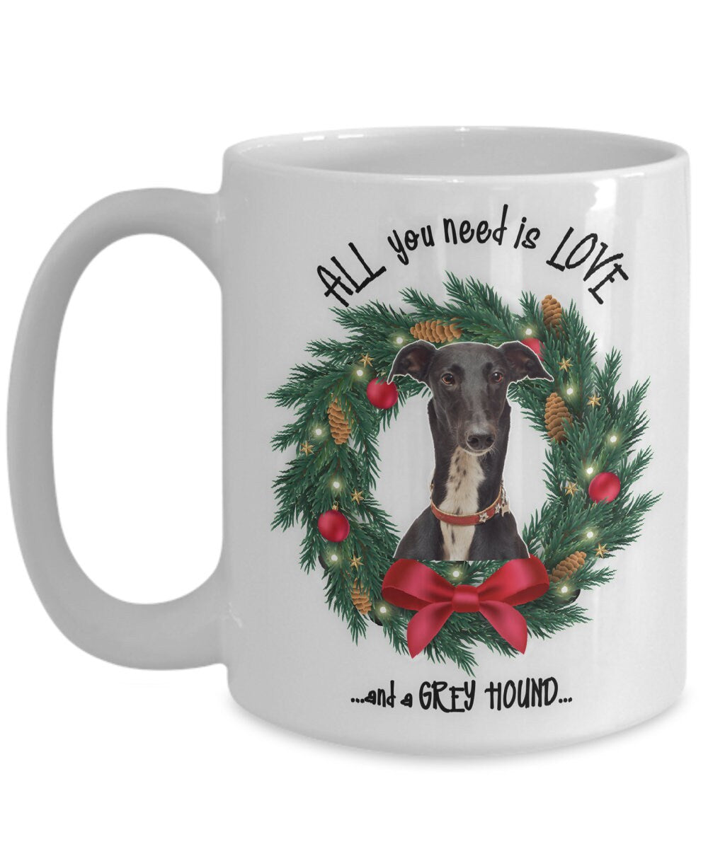 All you need is love and a Greyhound Christmas mug