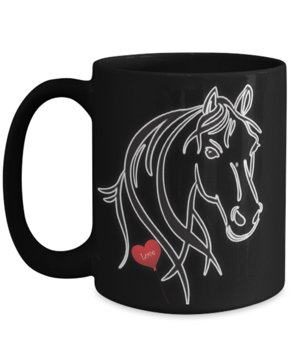 Show your love for horses with this stylish black horse coffee mug