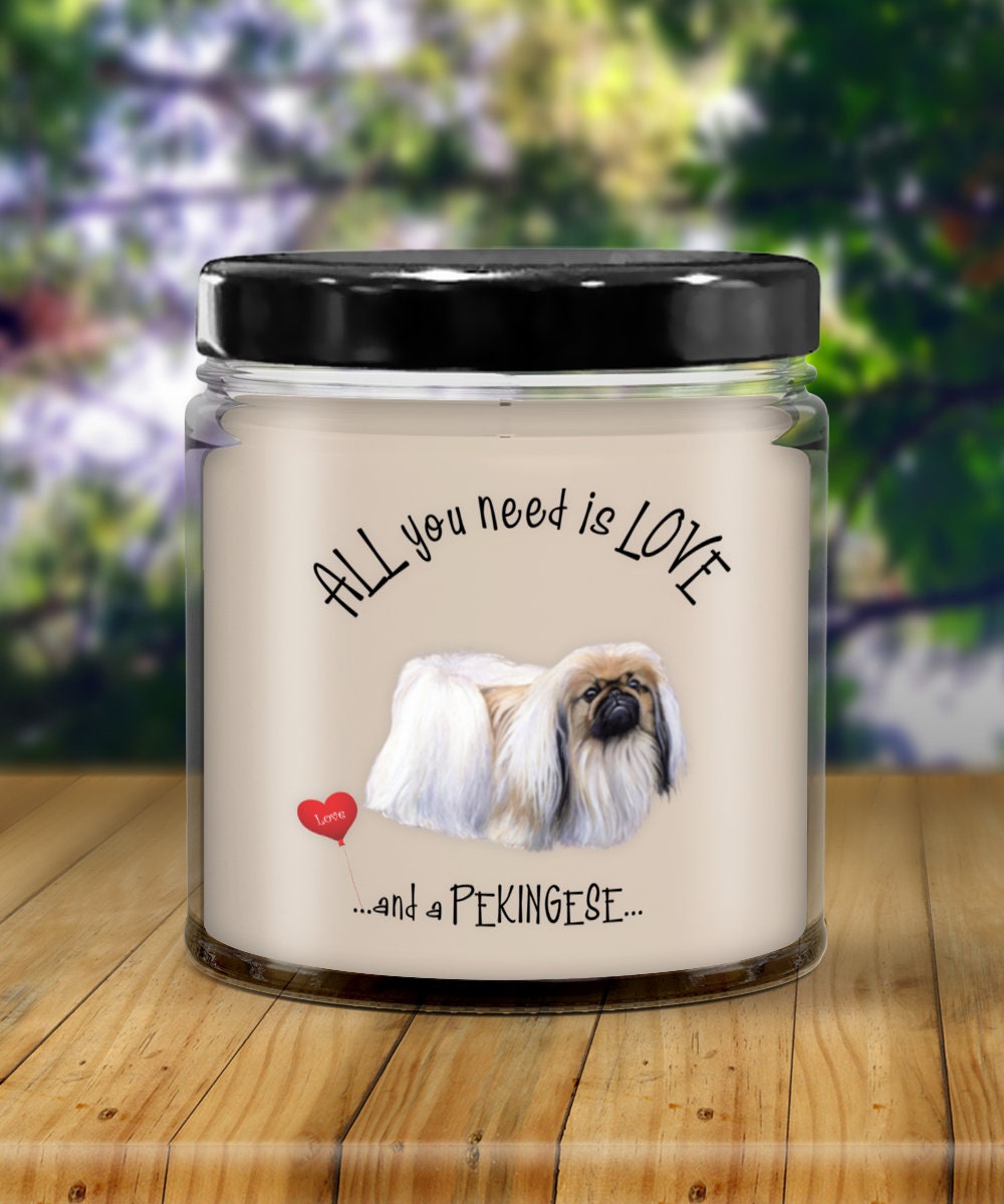 All you need is love and a Pekingese dog candle gift