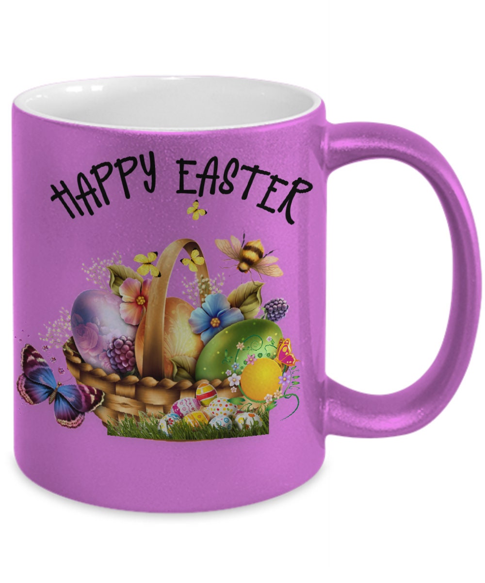 Celebrate with the Happy Easter Mug featuring a festive basket design