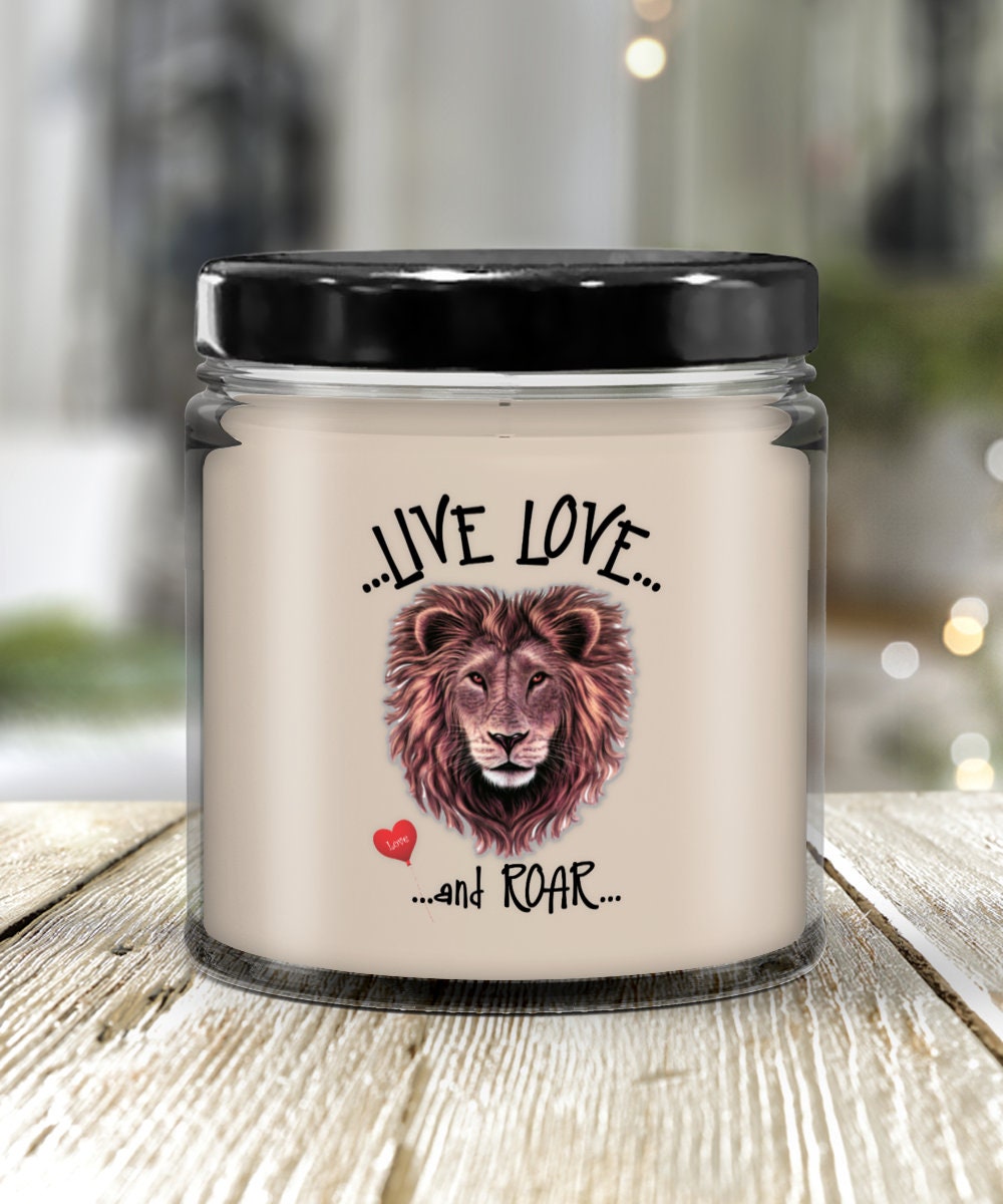 Live Love and Roar Lion Vanilla Candle Gift with Life Quote