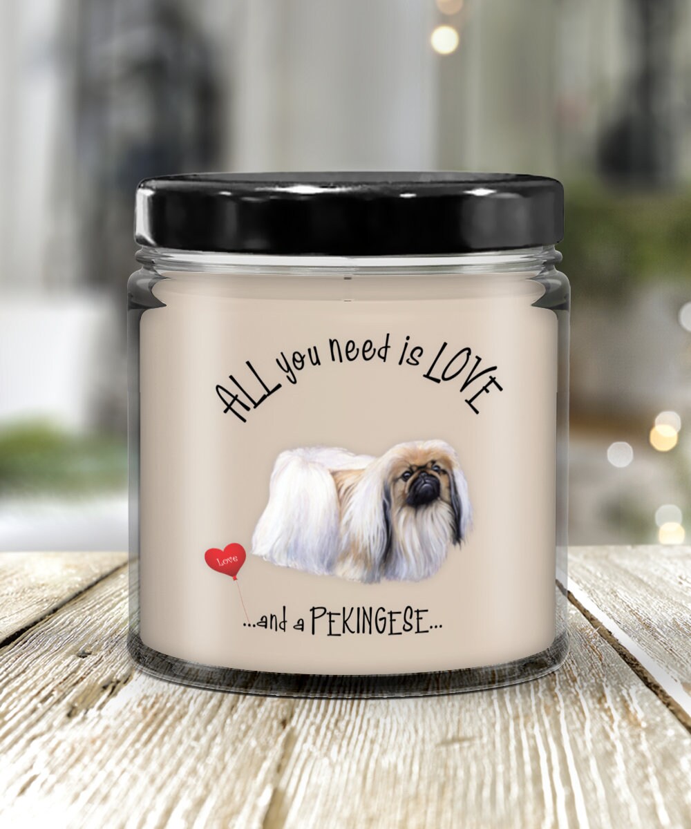 All you need is love and a Pekingese dog candle gift