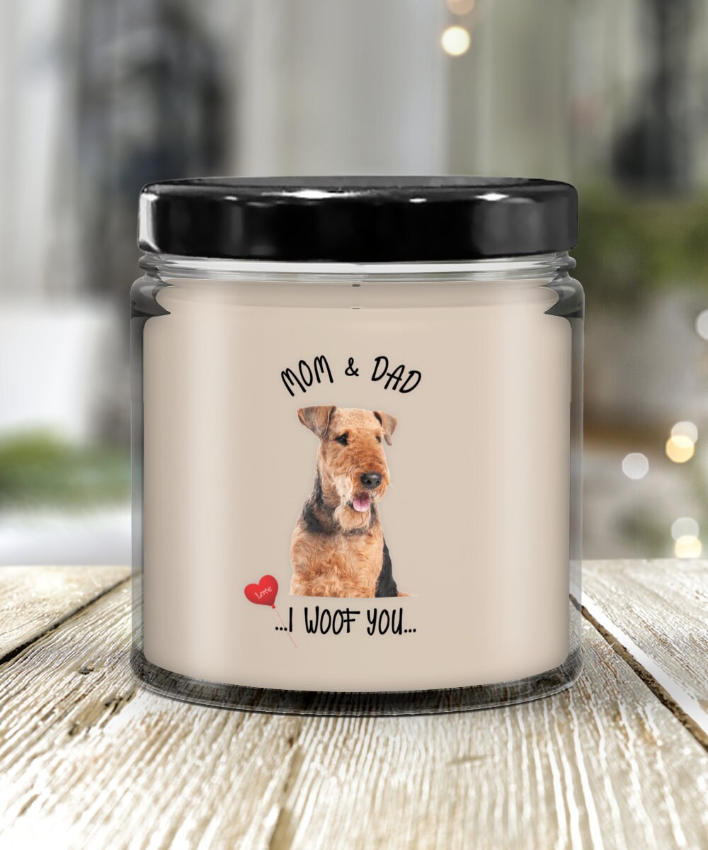Mom and Dad I Woof You Vanilla Candle Airedale Dog Gift