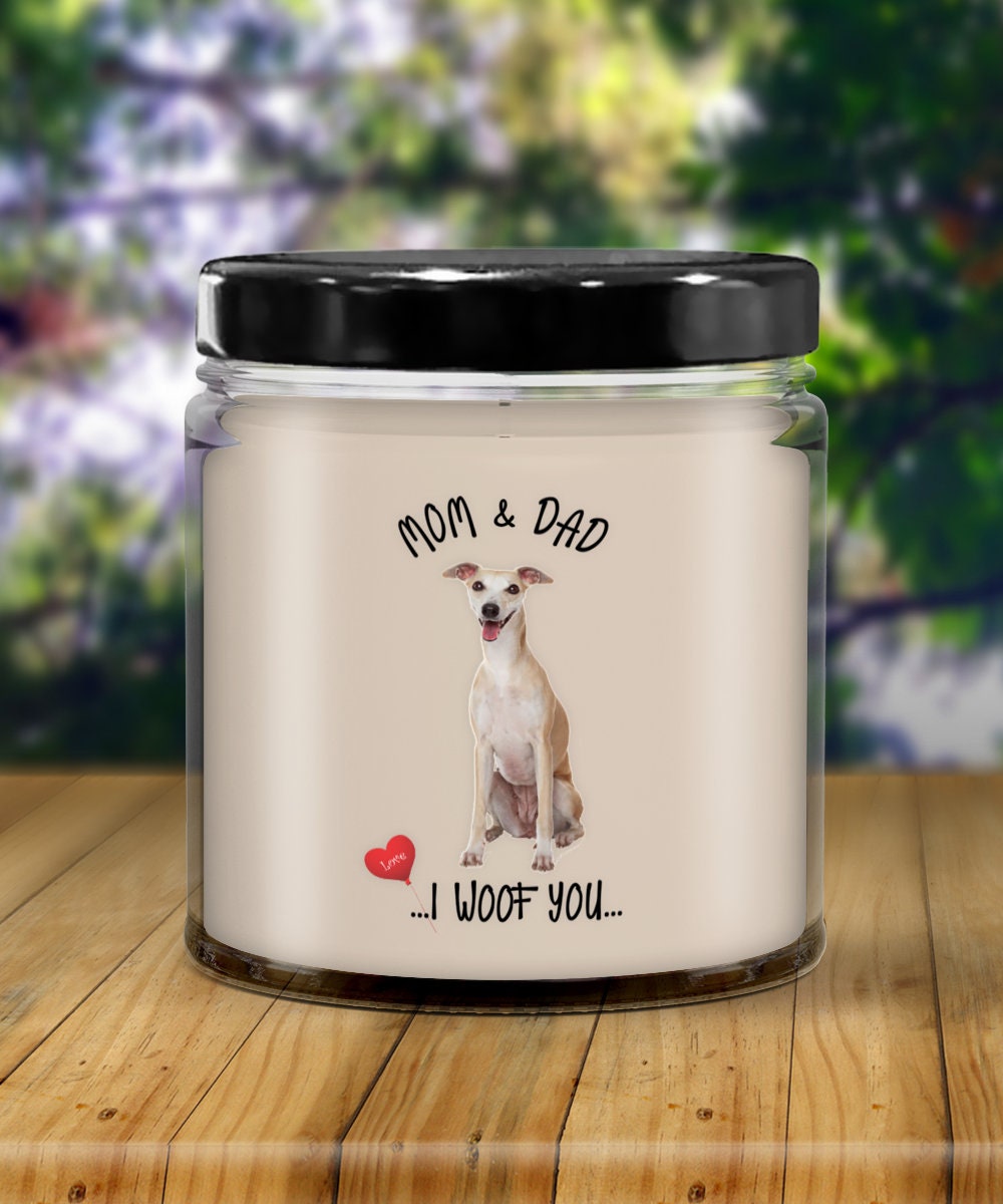 Whippet Candle I Woof You Vanilla Scented Gift for Dog Lovers