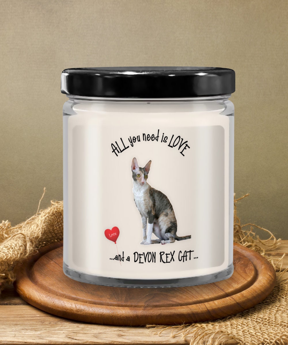 All you need is love and a Devon Rex cat candle gift