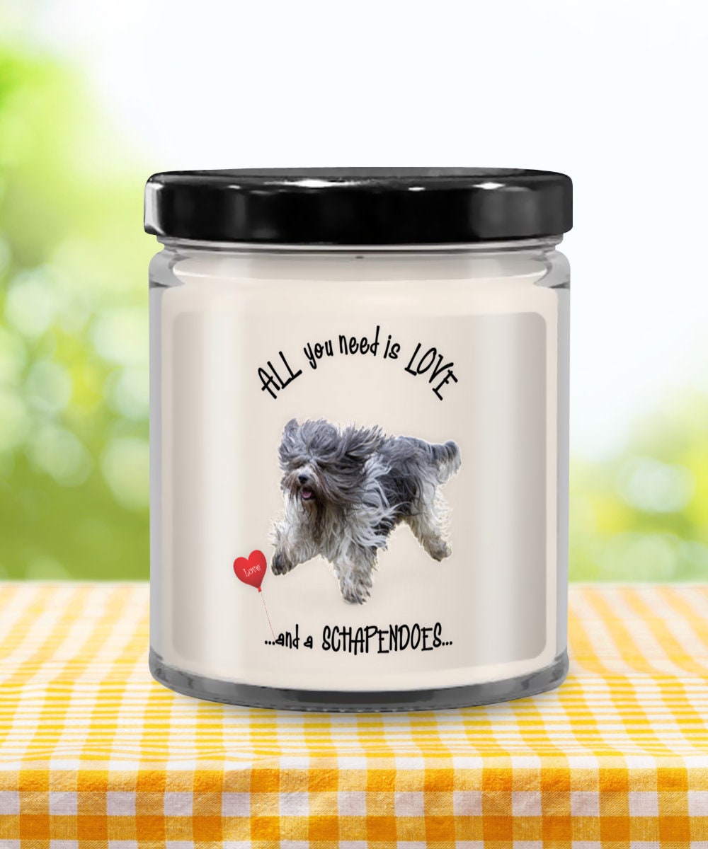 All you need is love and a Schapendoes dog candle gift