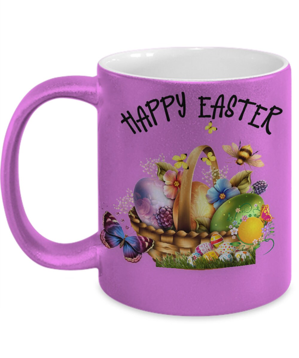 Celebrate with the Happy Easter Mug featuring a festive basket design