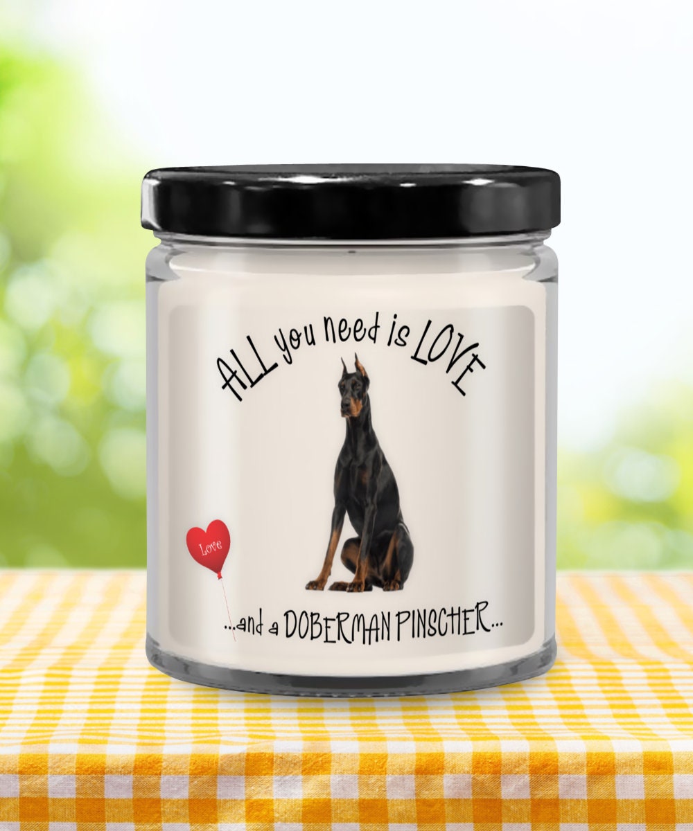 Doberman Scented Candle Gift for Dog Lovers with Vanilla Aroma