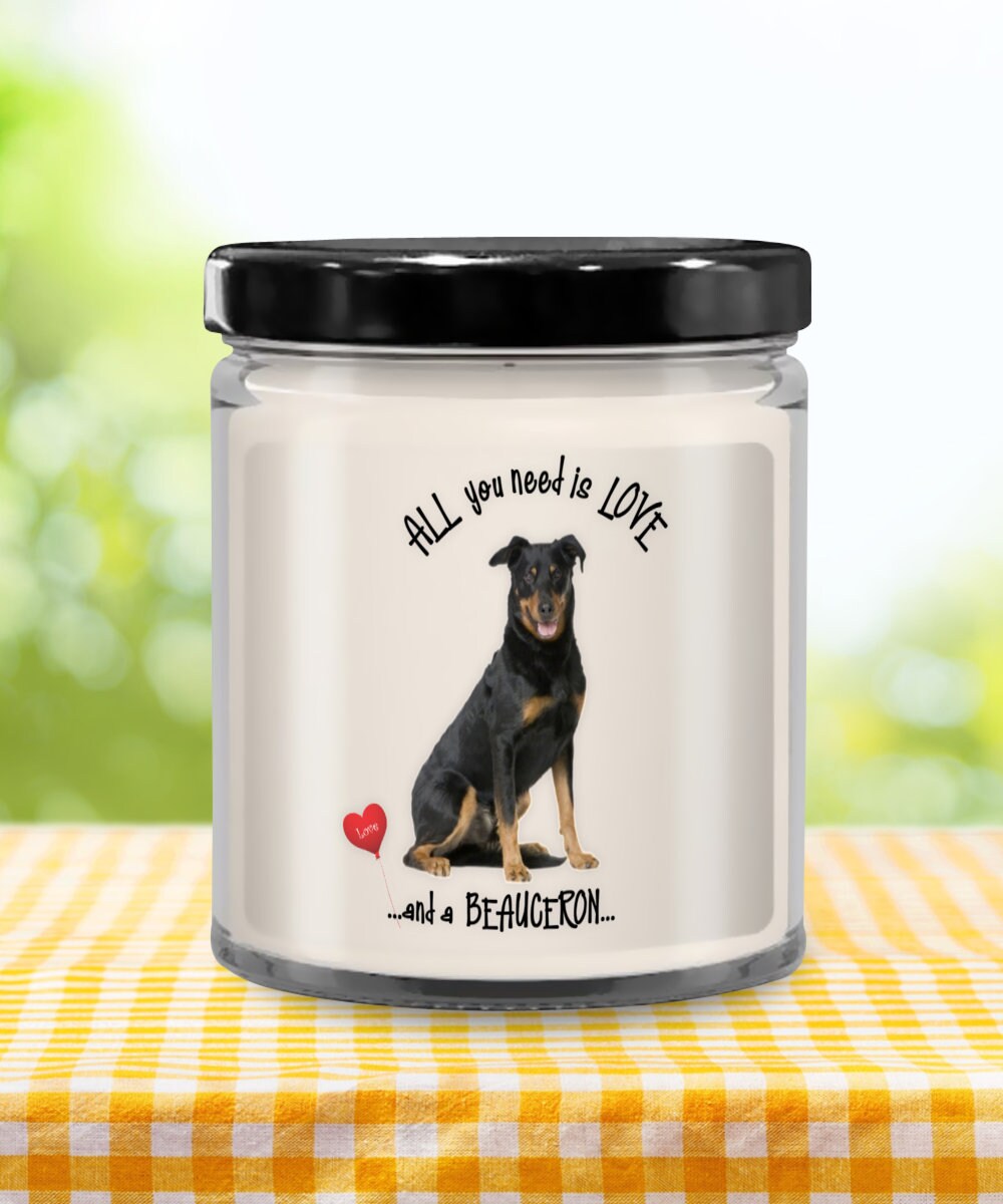 All you need is love and a Beaucerone dog candle gift