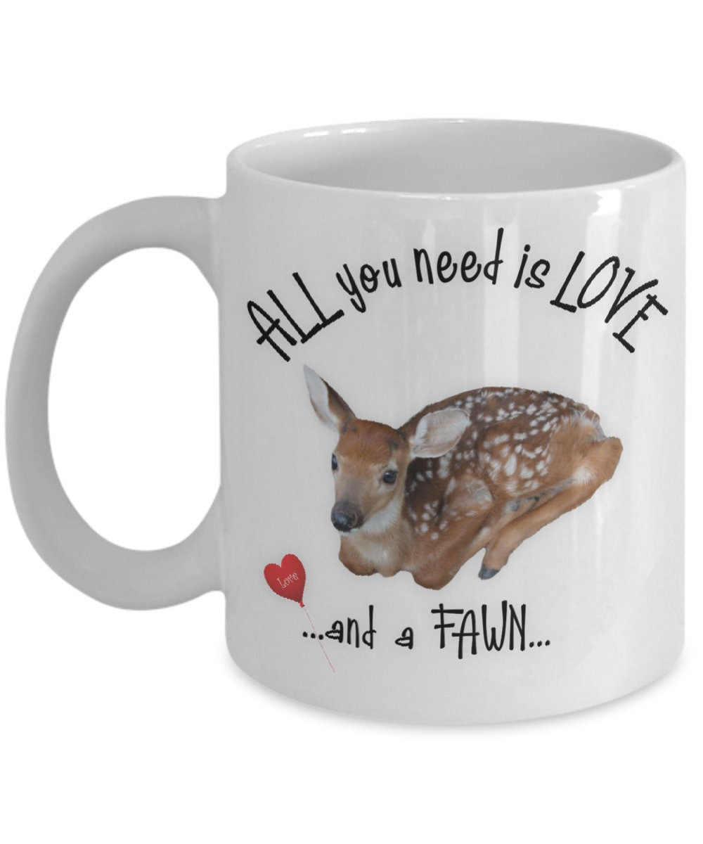 All you need is love with this charming fawn coffee mug