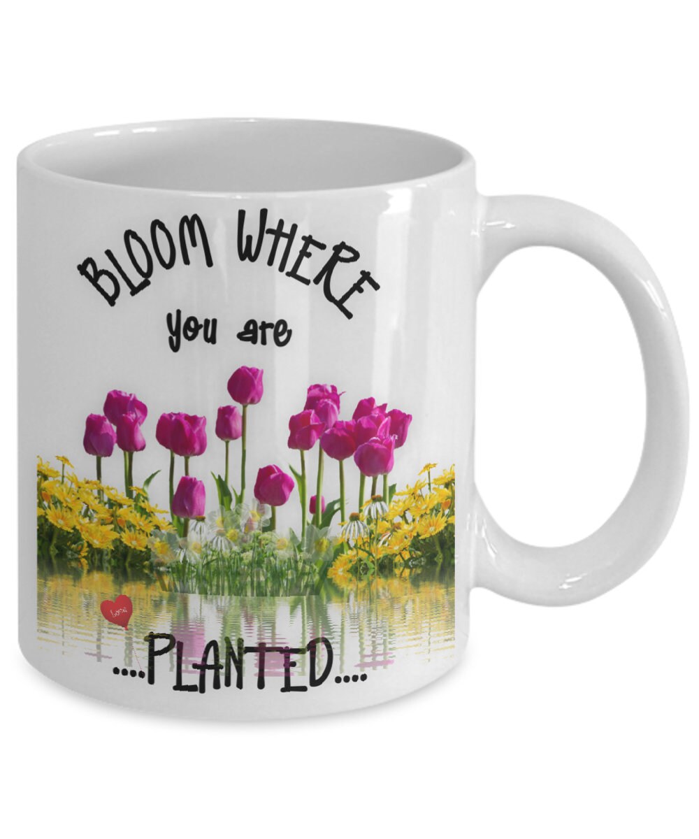 Garden Flowers Mug with Tulips Inspirational Coffee Cup Gift
