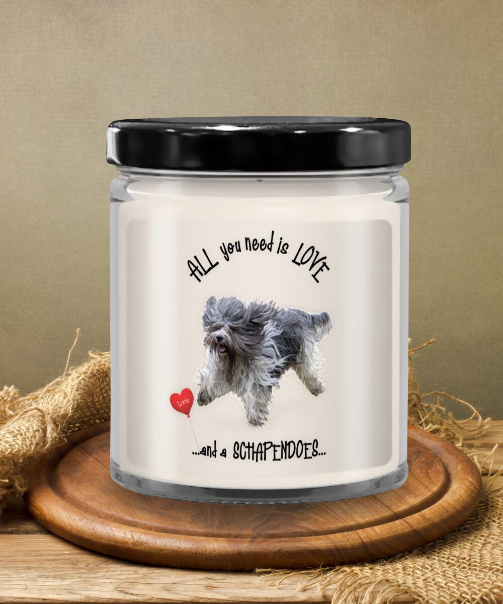 All you need is love and a Schapendoes dog candle gift