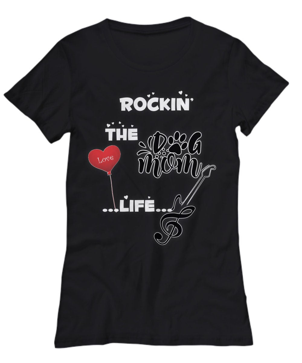 Rocking the Dog Mom Life Womens Tee Shirt Black Casual Top