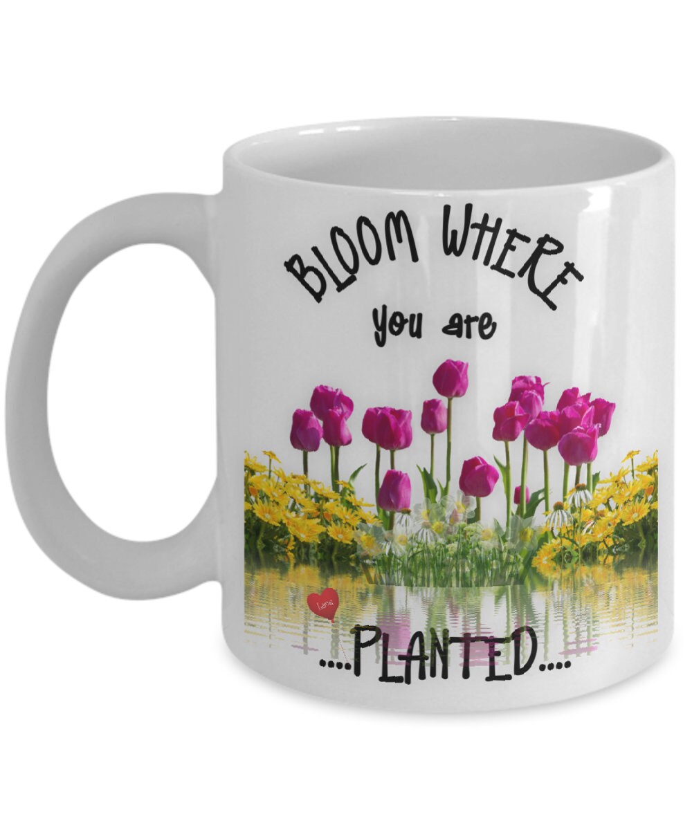 Garden Flowers Mug with Tulips Inspirational Coffee Cup Gift