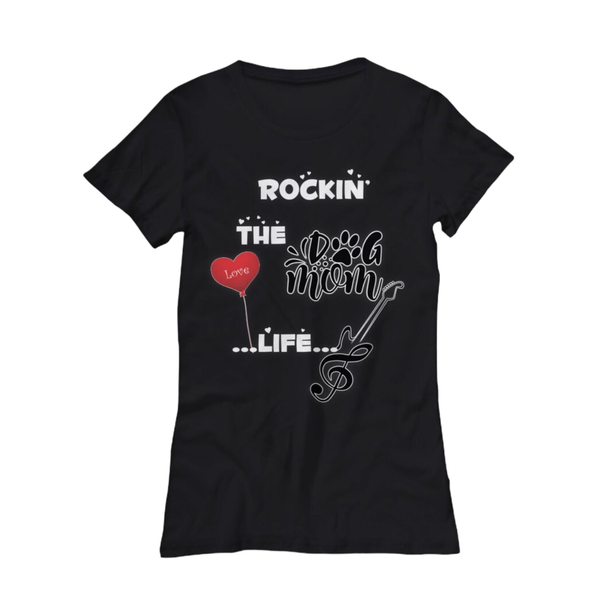 Rocking the Dog Mom Life Womens Tee Shirt Black Casual Top