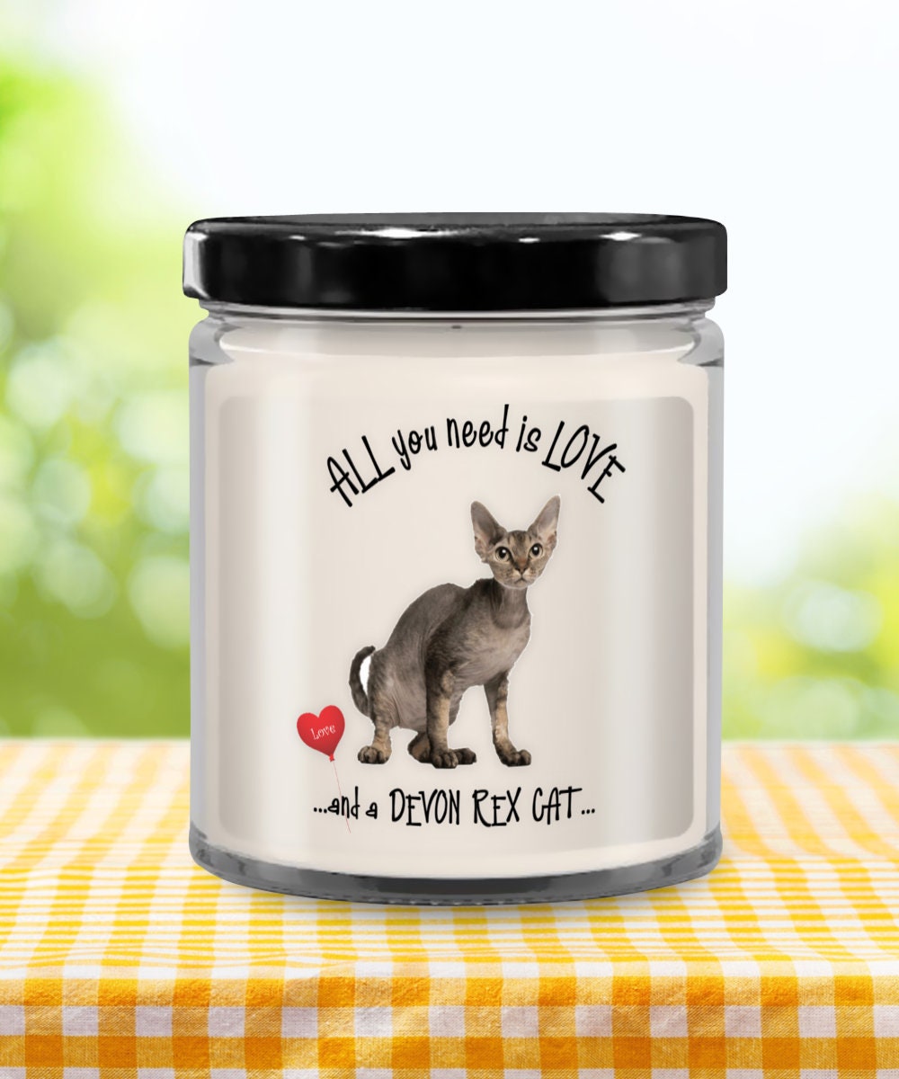 Devon Rex Cat Candle for Cat Lovers All You Need Is Love