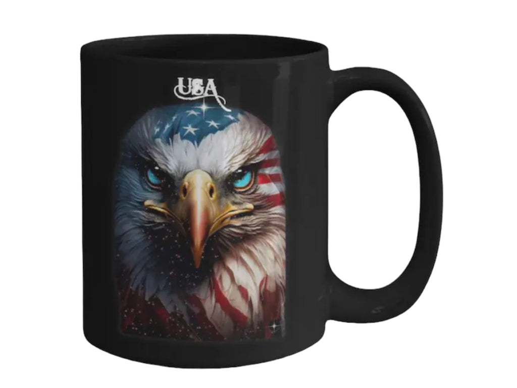 USA Eagle Coffee Mug Featuring Patriotic American Flag Design