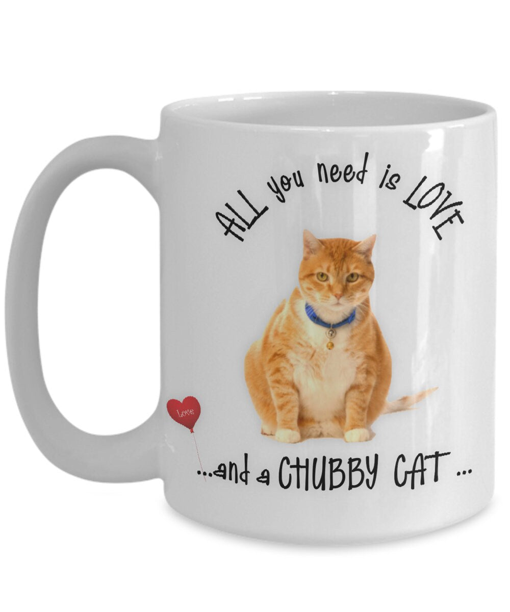 Enjoy your favorite drinks with this Chubby Cat mug and tea cup