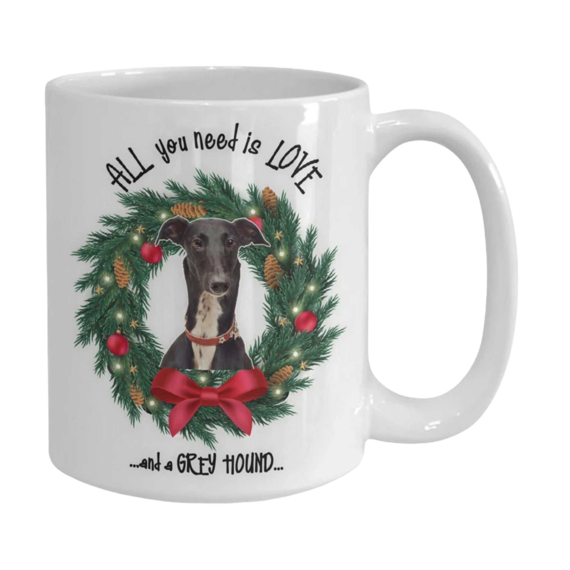 All you need is love and a Greyhound Christmas mug