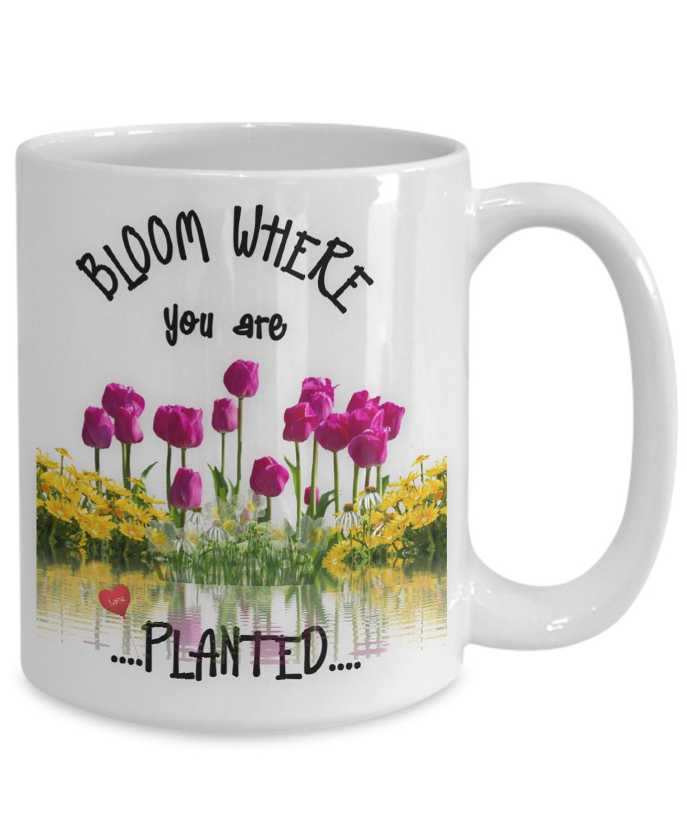Garden Flowers Mug with Tulips Inspirational Coffee Cup Gift