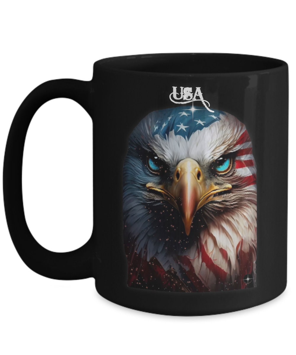 USA Eagle Coffee Mug Featuring Patriotic American Flag Design