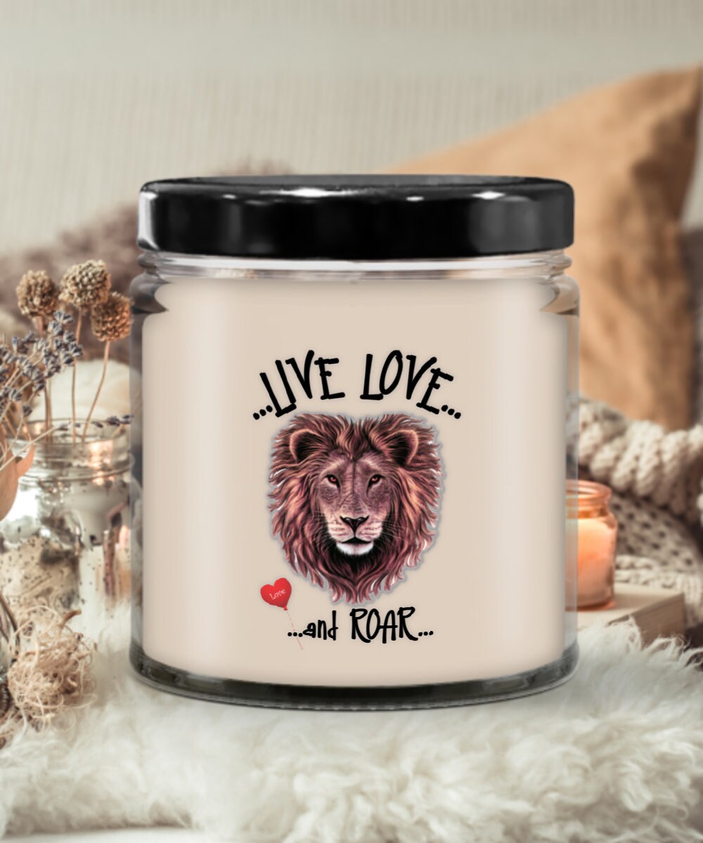 Live Love and Roar Lion Vanilla Candle Gift with Life Quote