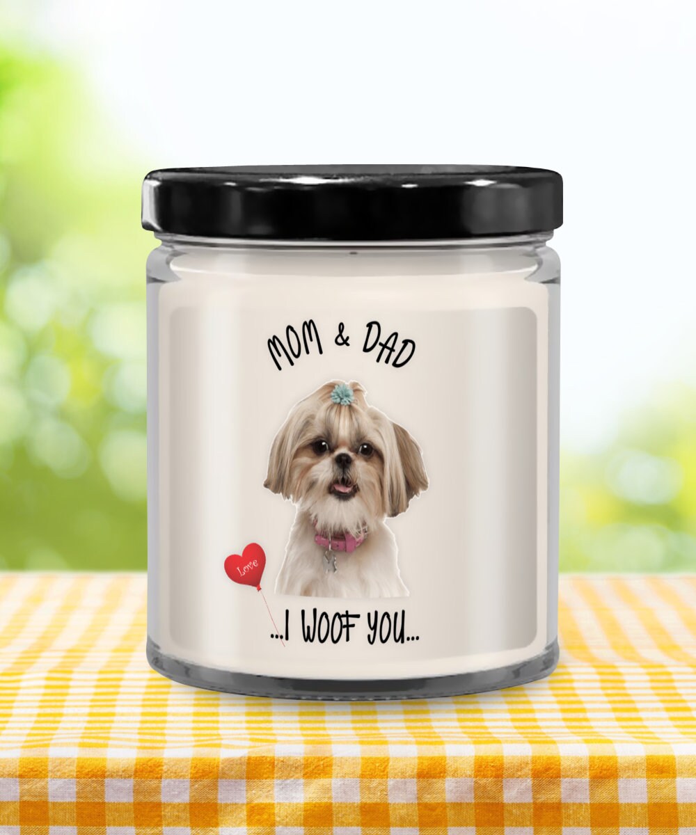 Lhasa Apso Dog Gift Vanilla Candle I Woof You Mom and Dad